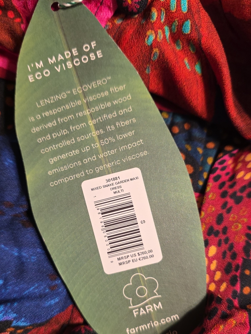 NWT FARM RIO | $260 Mixed Garden Snake Maxi Dress - Picture 9 of 9